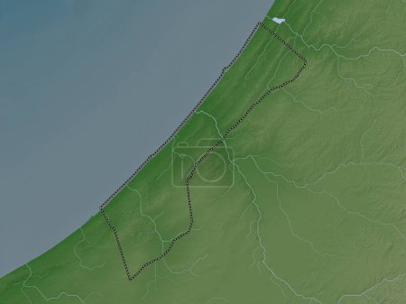 Photo for Gaza Strip, region of Palestine. Elevation map colored in wiki style with lakes and rivers - Royalty Free Image