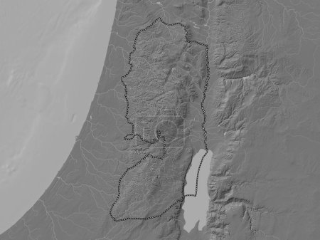 Téléchargez les photos : Cisjordanie, région de Palestine. Carte d'altitude de Bilevel avec lacs et rivières - en image libre de droit
