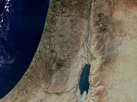 Téléchargez les photos : Cisjordanie, région de Palestine. Carte satellite basse résolution - en image libre de droit