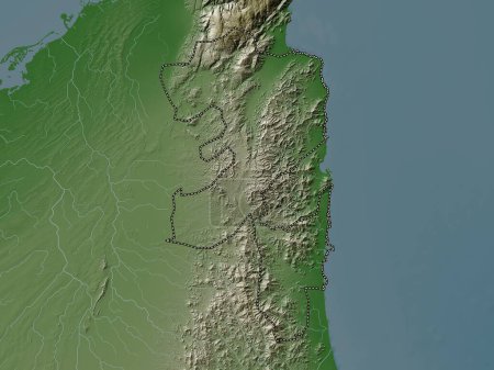 Photo for Fujayrah, emirate of United Arab Emirates. Elevation map colored in wiki style with lakes and rivers - Royalty Free Image