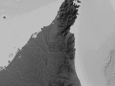 Photo for Ras Al Khaymah, emirate of United Arab Emirates. Grayscale elevation map with lakes and rivers - Royalty Free Image