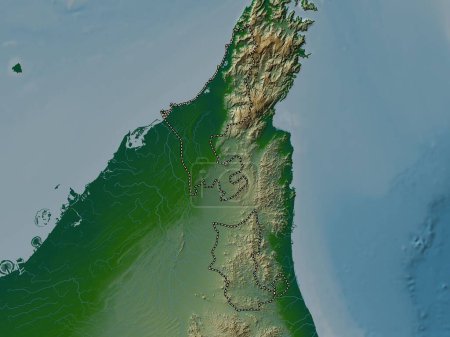 Téléchargez les photos : Ras Al Khaymah, émirat des Émirats arabes unis. Carte d'altitude colorée avec lacs et rivières - en image libre de droit