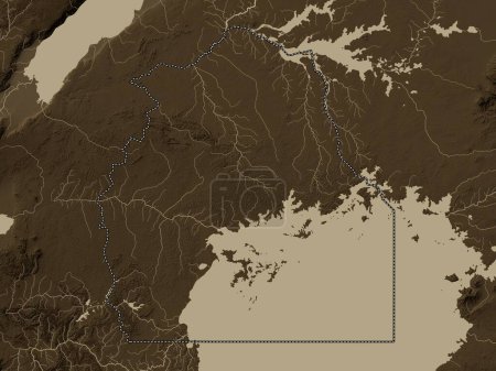 Photo for Central, region of Uganda. Elevation map colored in sepia tones with lakes and rivers - Royalty Free Image