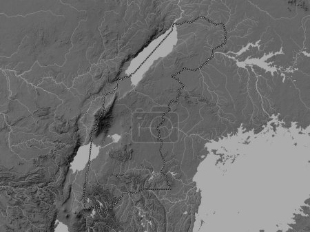 Photo for Western, region of Uganda. Grayscale elevation map with lakes and rivers - Royalty Free Image