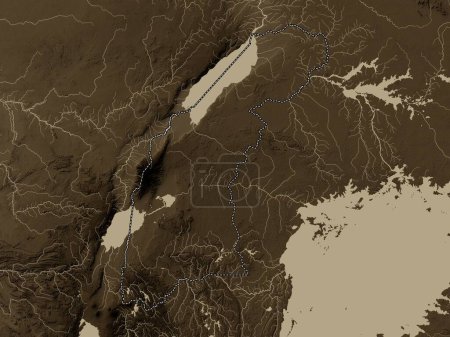 Photo for Western, region of Uganda. Elevation map colored in sepia tones with lakes and rivers - Royalty Free Image
