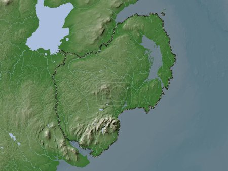 Photo for Down, region of Northern Ireland. Elevation map colored in wiki style with lakes and rivers - Royalty Free Image
