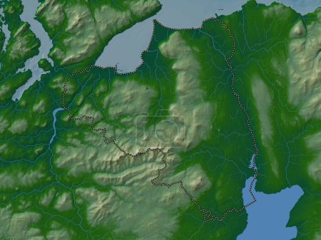 Foto de Londonderry, región de Irlanda del Norte. Mapa de elevación de colores con lagos y ríos - Imagen libre de derechos