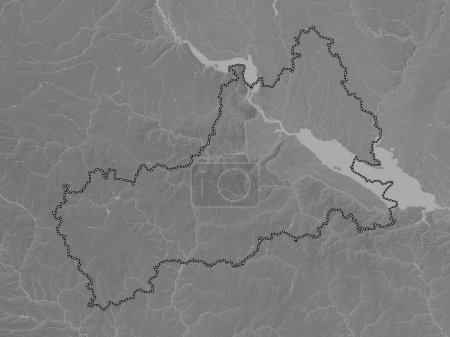 Foto de Cherkasy, región de Ucrania. Mapa de elevación a escala de grises con lagos y ríos - Imagen libre de derechos