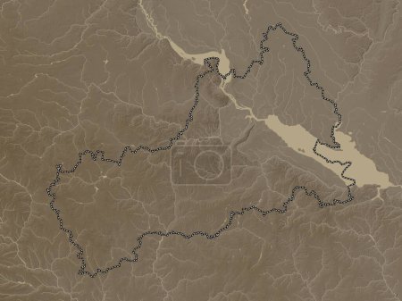 Foto de Cherkasy, región de Ucrania. Mapa de elevación coloreado en tonos sepia con lagos y ríos - Imagen libre de derechos