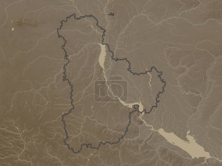 Foto de Kiev, región de Ucrania. Mapa de elevación coloreado en tonos sepia con lagos y ríos - Imagen libre de derechos