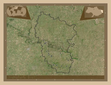 Photo for Luhans'k, region of Ukraine. Low resolution satellite map. Locations of major cities of the region. Corner auxiliary location maps - Royalty Free Image