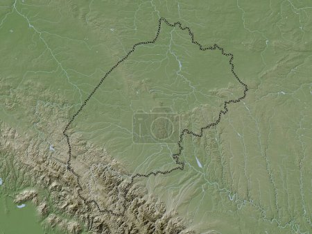 Téléchargez les photos : L'viv, région de l'Ukraine. Carte d'altitude colorée dans le style wiki avec des lacs et des rivières - en image libre de droit