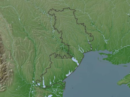 Téléchargez les photos : Odessa, région d'Ukraine. Carte d'altitude colorée dans le style wiki avec des lacs et des rivières - en image libre de droit