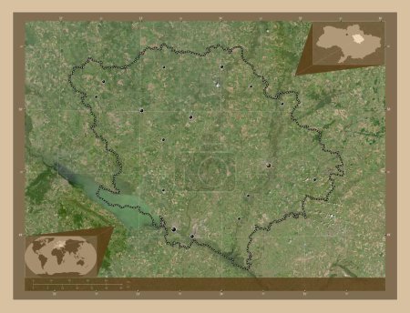 Photo for Poltava, region of Ukraine. Low resolution satellite map. Locations of major cities of the region. Corner auxiliary location maps - Royalty Free Image