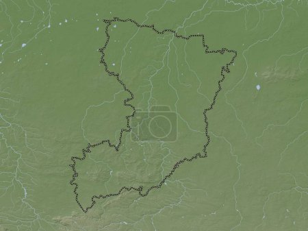 Foto de Rivne, región de Ucrania. Mapa de elevación coloreado en estilo wiki con lagos y ríos - Imagen libre de derechos