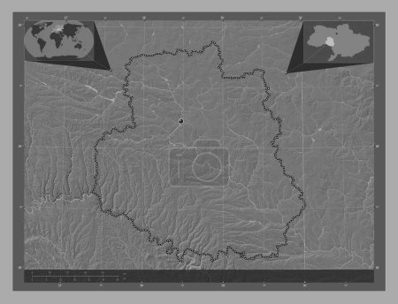 Photo for Vinnytsya, region of Ukraine. Bilevel elevation map with lakes and rivers. Corner auxiliary location maps - Royalty Free Image
