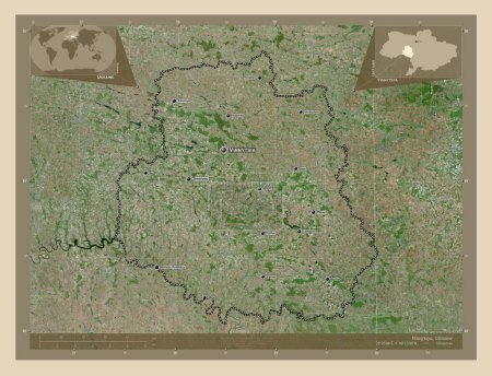 Photo for Vinnytsya, region of Ukraine. High resolution satellite map. Locations and names of major cities of the region. Corner auxiliary location maps - Royalty Free Image