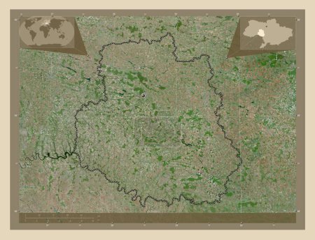 Foto de Vinnytsya, región de Ucrania. Mapa satelital de alta resolución. Mapas de ubicación auxiliares de esquina - Imagen libre de derechos