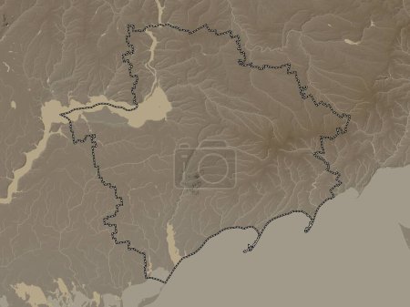 Photo for Zaporizhzhya, region of Ukraine. Elevation map colored in sepia tones with lakes and rivers - Royalty Free Image