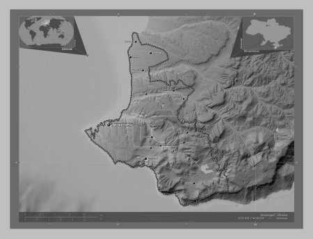 Photo for Sevastopol', autonomous republic of Ukraine. Grayscale elevation map with lakes and rivers. Locations and names of major cities of the region. Corner auxiliary location maps - Royalty Free Image