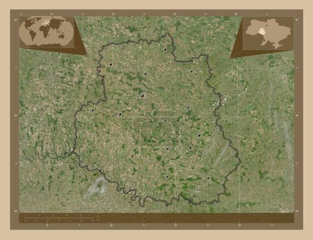 Photo for Vinnytsya, region of Ukraine. Low resolution satellite map. Locations of major cities of the region. Corner auxiliary location maps - Royalty Free Image