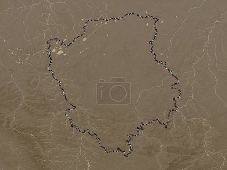 Foto de Volyn, región de Ucrania. Mapa de elevación coloreado en tonos sepia con lagos y ríos - Imagen libre de derechos