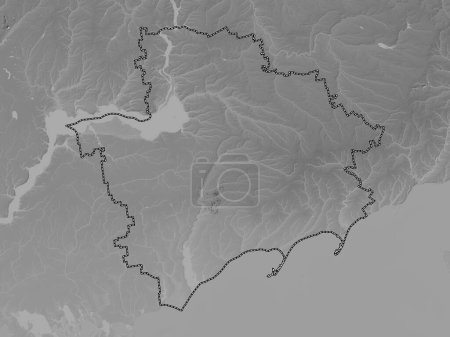 Photo for Zaporizhzhya, region of Ukraine. Grayscale elevation map with lakes and rivers - Royalty Free Image