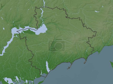 Foto de Zaporizhzhya, región de Ucrania. Mapa de elevación coloreado en estilo wiki con lagos y ríos - Imagen libre de derechos