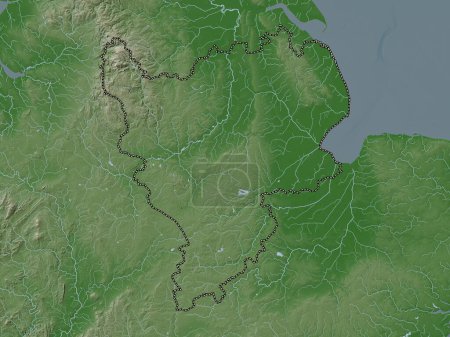 Photo for East Midlands, region of United Kingdom. Elevation map colored in wiki style with lakes and rivers - Royalty Free Image