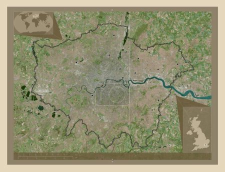 Photo for London, region of United Kingdom. High resolution satellite map. Locations of major cities of the region. Corner auxiliary location maps - Royalty Free Image