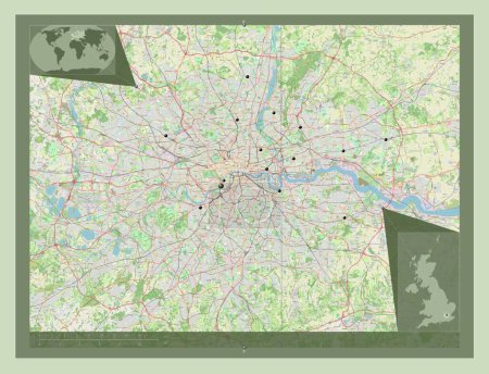 Photo for London, region of United Kingdom. Open Street Map. Locations of major cities of the region. Corner auxiliary location maps - Royalty Free Image