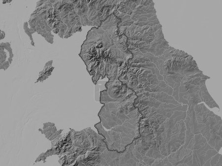 Téléchargez les photos : Nord-Ouest, région du Royaume-Uni. Carte d'altitude de Bilevel avec lacs et rivières - en image libre de droit
