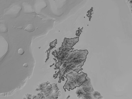 Photo for Scotland, region of United Kingdom. Grayscale elevation map with lakes and rivers - Royalty Free Image