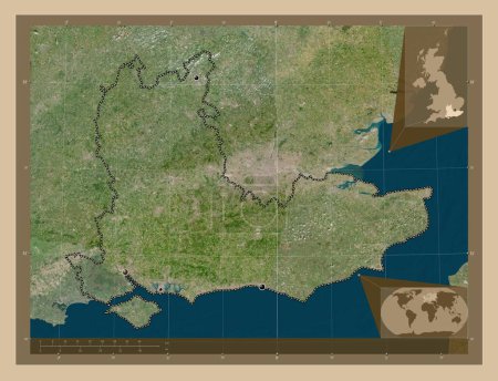 Photo for South East, region of United Kingdom. Low resolution satellite map. Locations of major cities of the region. Corner auxiliary location maps - Royalty Free Image