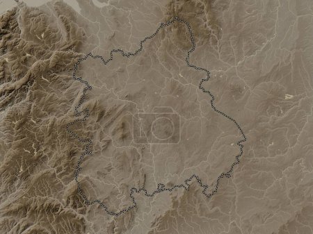 Photo for West Midlands, region of United Kingdom. Elevation map colored in sepia tones with lakes and rivers - Royalty Free Image