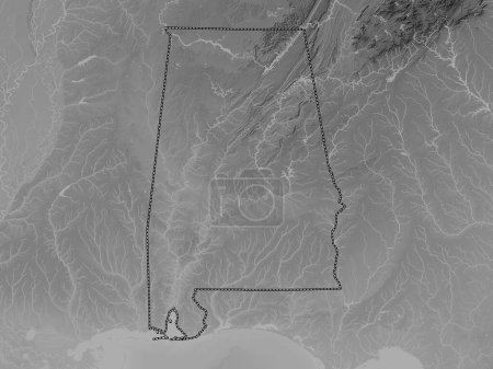 Photo for Alabama, state of United States of America. Grayscale elevation map with lakes and rivers - Royalty Free Image
