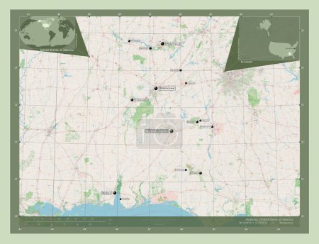 Photo for Alabama, state of United States of America. Open Street Map. Locations and names of major cities of the region. Corner auxiliary location maps - Royalty Free Image