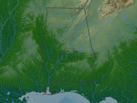 Photo for Alabama, state of United States of America. Colored elevation map with lakes and rivers - Royalty Free Image