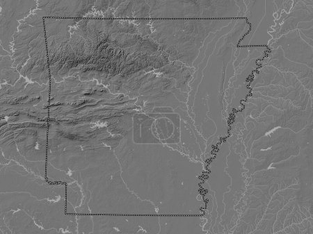 Photo for Arkansas, state of United States of America. Bilevel elevation map with lakes and rivers - Royalty Free Image
