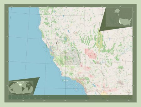 Photo for California, state of United States of America. Open Street Map. Corner auxiliary location maps - Royalty Free Image