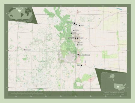 Photo for Colorado, state of United States of America. Open Street Map. Locations and names of major cities of the region. Corner auxiliary location maps - Royalty Free Image