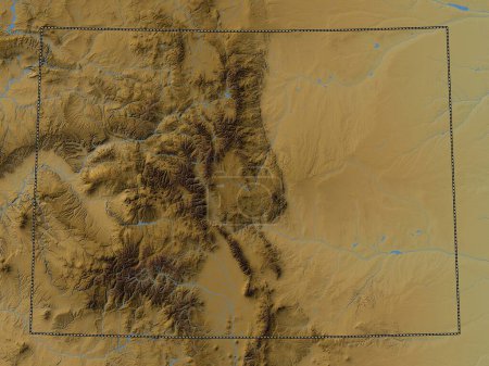 Foto de Colorado, estado de los Estados Unidos de América. Mapa de elevación de colores con lagos y ríos - Imagen libre de derechos