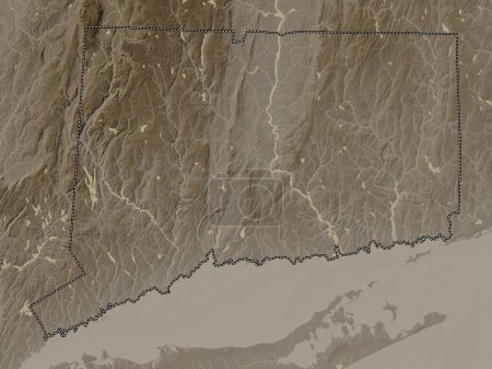 Foto de Connecticut, estado de los Estados Unidos de América. Mapa de elevación coloreado en tonos sepia con lagos y ríos - Imagen libre de derechos