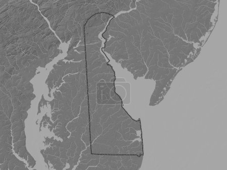 Foto de Delaware, estado de los Estados Unidos de América. Mapa de elevación de Bilevel con lagos y ríos - Imagen libre de derechos