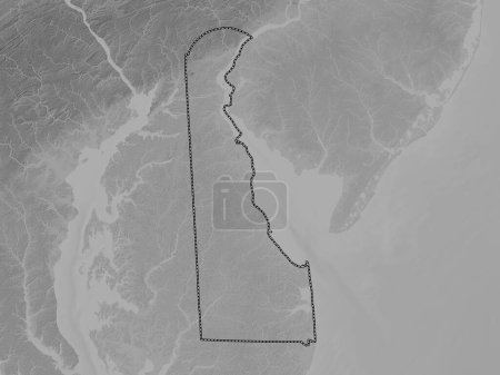Téléchargez les photos : Delaware, État des États-Unis d'Amérique. Carte d'altitude en niveaux de gris avec lacs et rivières - en image libre de droit