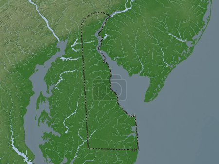 Téléchargez les photos : Delaware, État des États-Unis d'Amérique. Carte d'altitude colorée dans le style wiki avec des lacs et des rivières - en image libre de droit