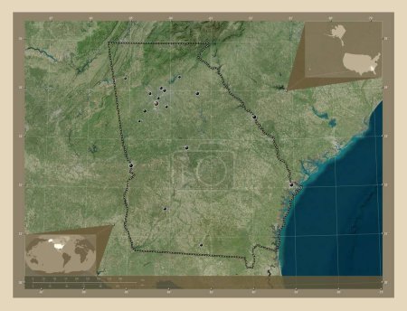 Photo for Georgia, state of United States of America. High resolution satellite map. Locations of major cities of the region. Corner auxiliary location maps - Royalty Free Image
