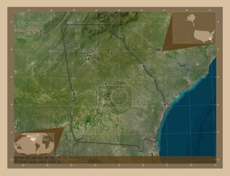 Photo for Georgia, state of United States of America. Low resolution satellite map. Locations of major cities of the region. Corner auxiliary location maps - Royalty Free Image