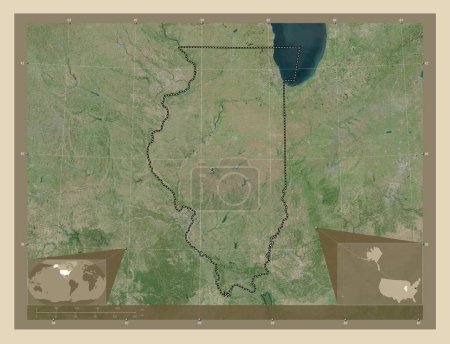 Photo for Illinois, state of United States of America. High resolution satellite map. Corner auxiliary location maps - Royalty Free Image