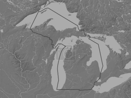 Foto de Michigan, estado de los Estados Unidos de América. Mapa de elevación de Bilevel con lagos y ríos - Imagen libre de derechos